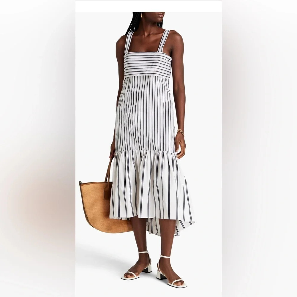 THEORY Striped gathered cotton-poplin midi dress